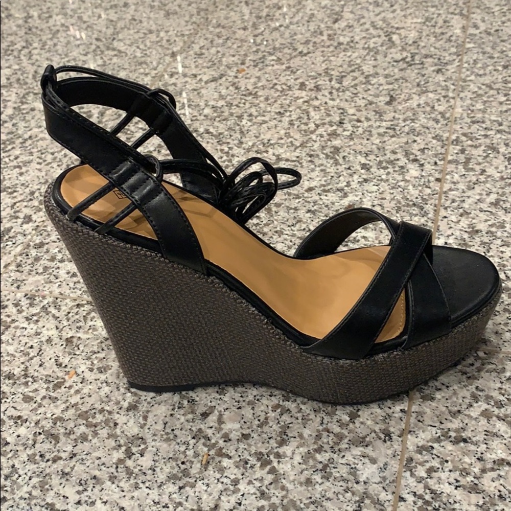 Call It Spring Black & Brown Lilacss Strap Wedges